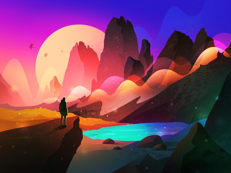 Scenery Illustration نمونه طرح دارای گرادینت هلوگرافیک