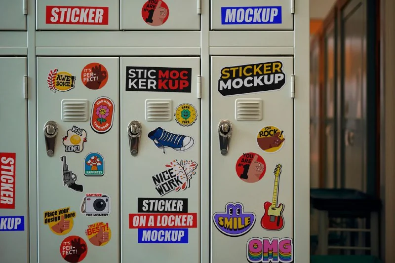 Stickers on a Locker Mockup — تصویر ۱