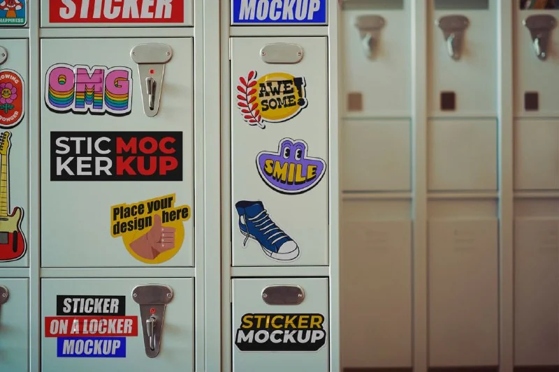 Stickers on a Locker Mockup — تصویر ۲