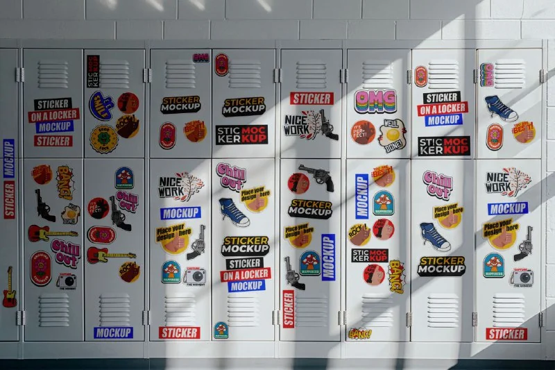 Stickers on a Locker Mockup — تصویر ۳