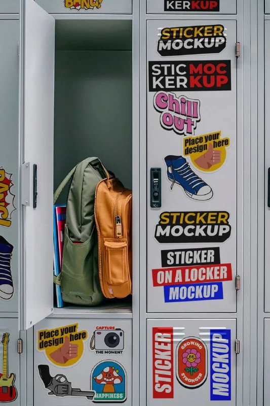 Stickers on a Locker Mockup — تصویر ۴