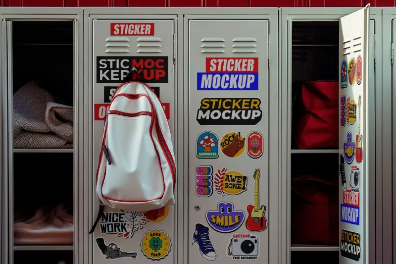 Stickers on a Locker Mockup — تصویر ۵