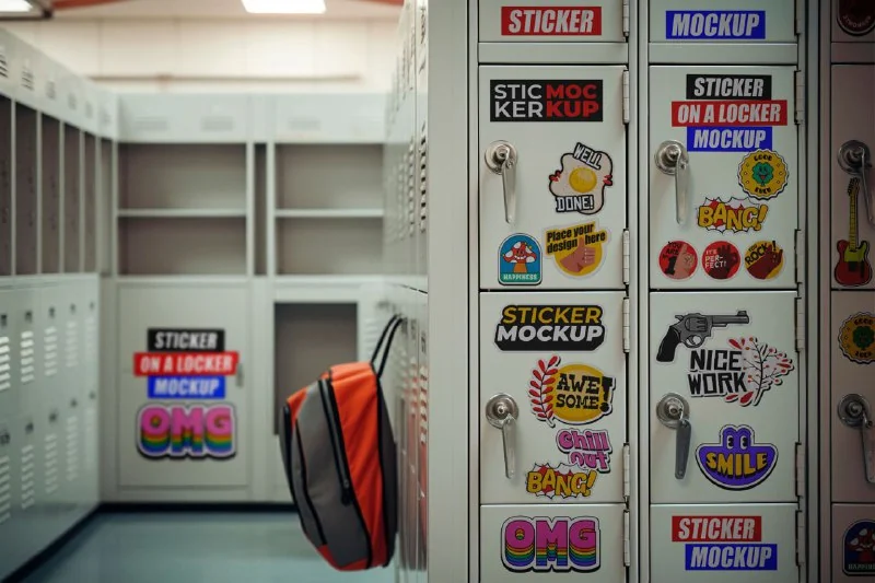 Stickers on a Locker Mockup — تصویر ۸
