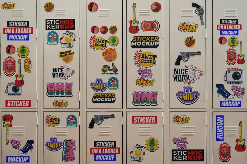 Stickers on a Locker Mockup — تصویر ۹