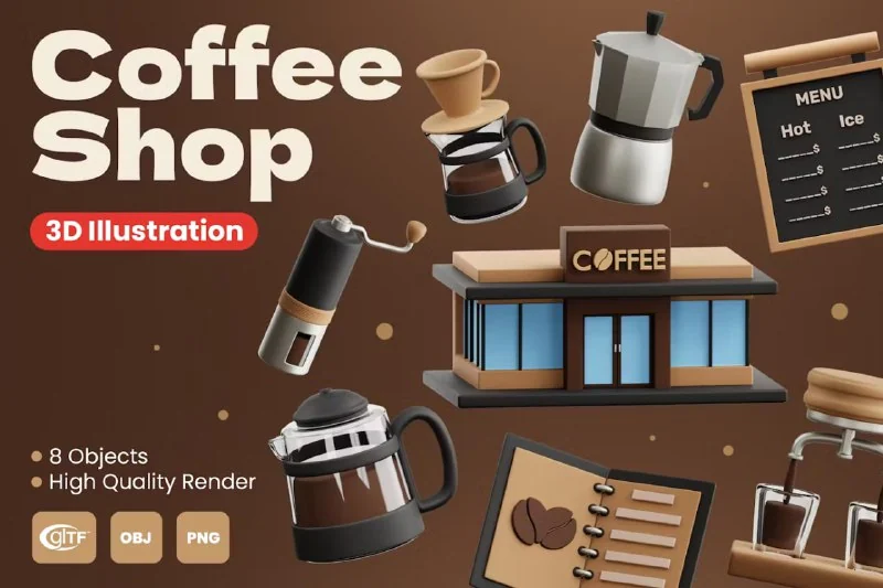 Coffee Shop 3D Illustrations