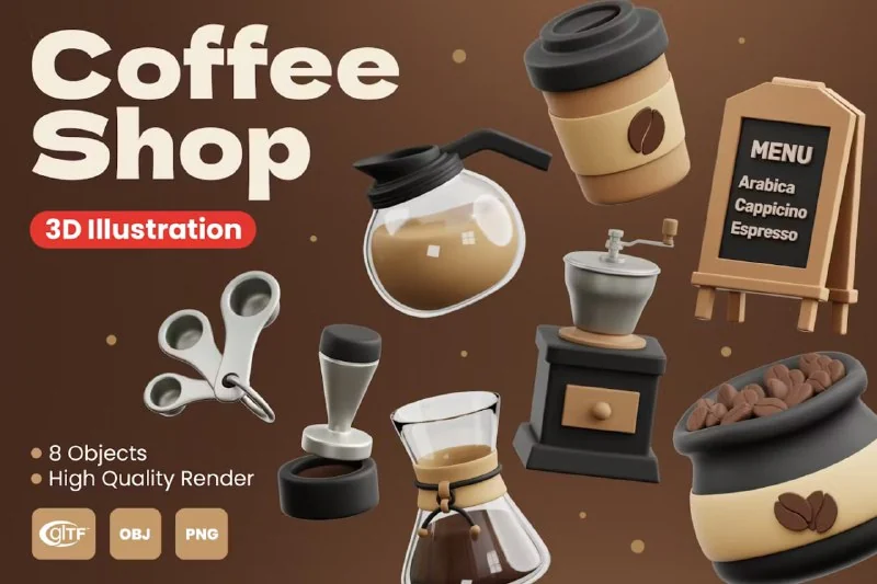 Coffee Shop 3D Illustrations — تصویر ۲