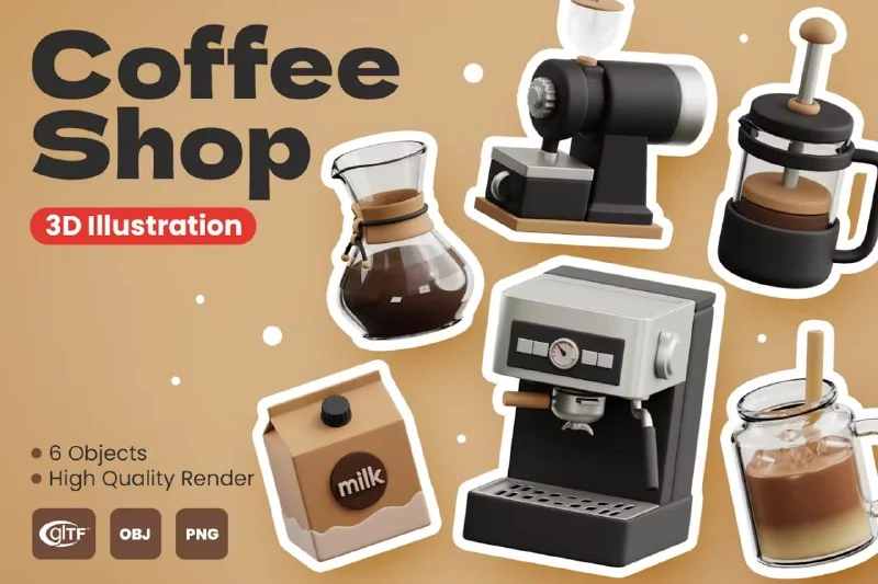 Coffee Shop 3D Illustrations — تصویر ۳