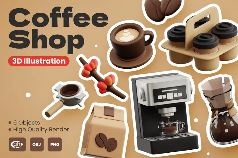 Coffee Shop 3D Illustrations — تصویر ۴