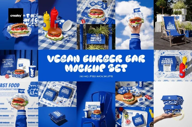 Vegan Burger Bar Brand Identity Mockup Bundle — تصویر ۱