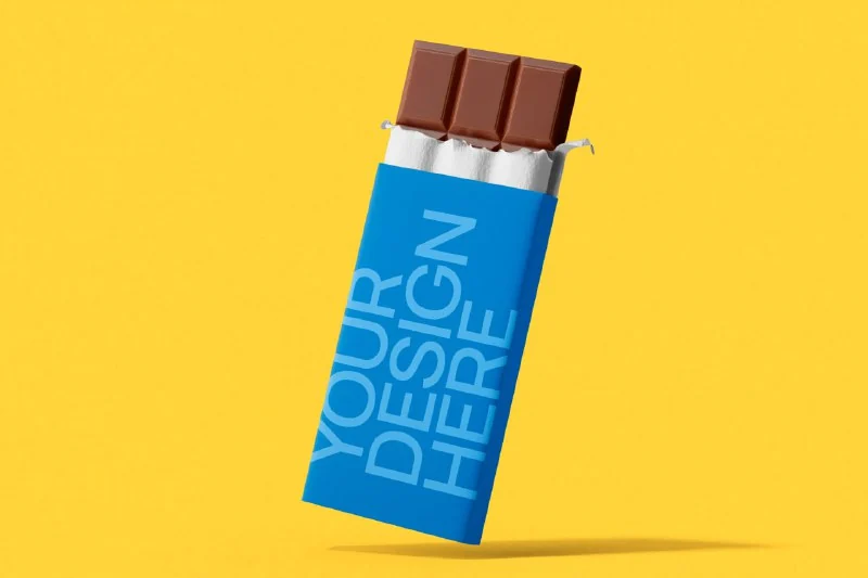 Chocolate Candy Bar Packaging (120g) Mockup – Perspective🎉 — تصویر ۳