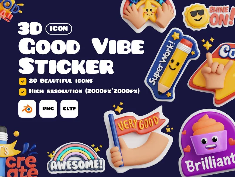Good Vibe Stickers 3D Icon Set🎉 — تصویر ۱
