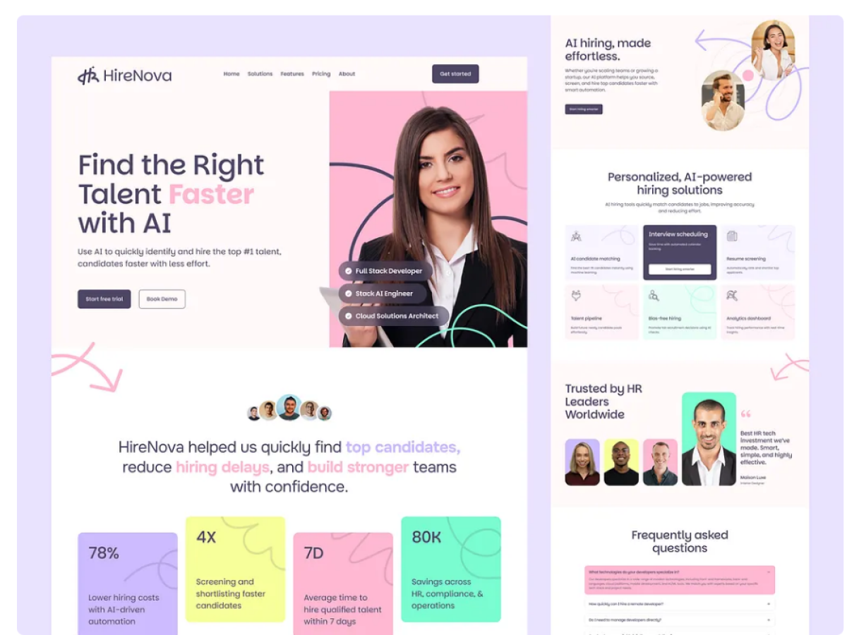 طراحی لندینگ پلتفرم استخدام هوشمند HireNova